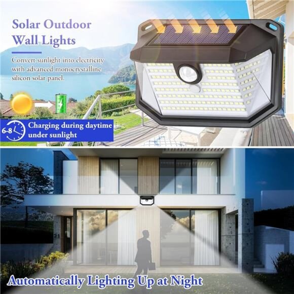 Solar Outdoor Wall Lights Motion Sensor Security 2 Pack Waterproof Bright - Picture 2 of 7